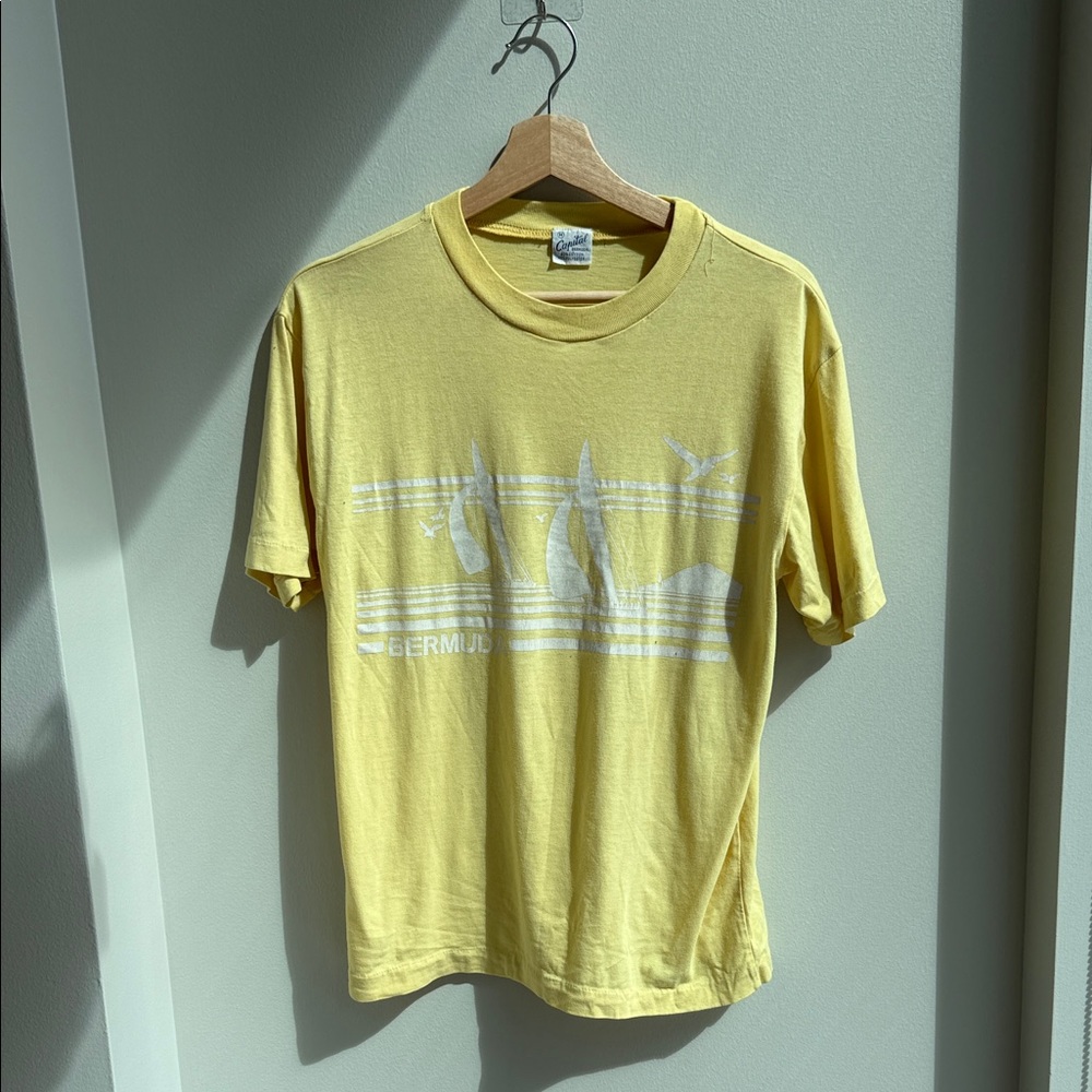 Vintage Yellow Bermuda Tee with Sailing Design